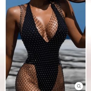 BLACK FISHNET MIDI DRESS